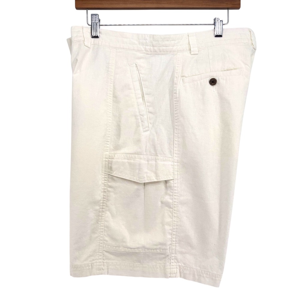 Cubavera Men Linen Blend Cargo Shorts 36 Off White Casual Summer Neutral